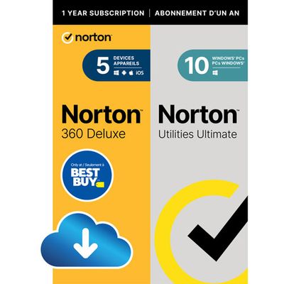 Norton 360 Deluxe with Norton Utilities Ultimate (PC/Mac) - 5 Devices - 1 Year - Digital Download