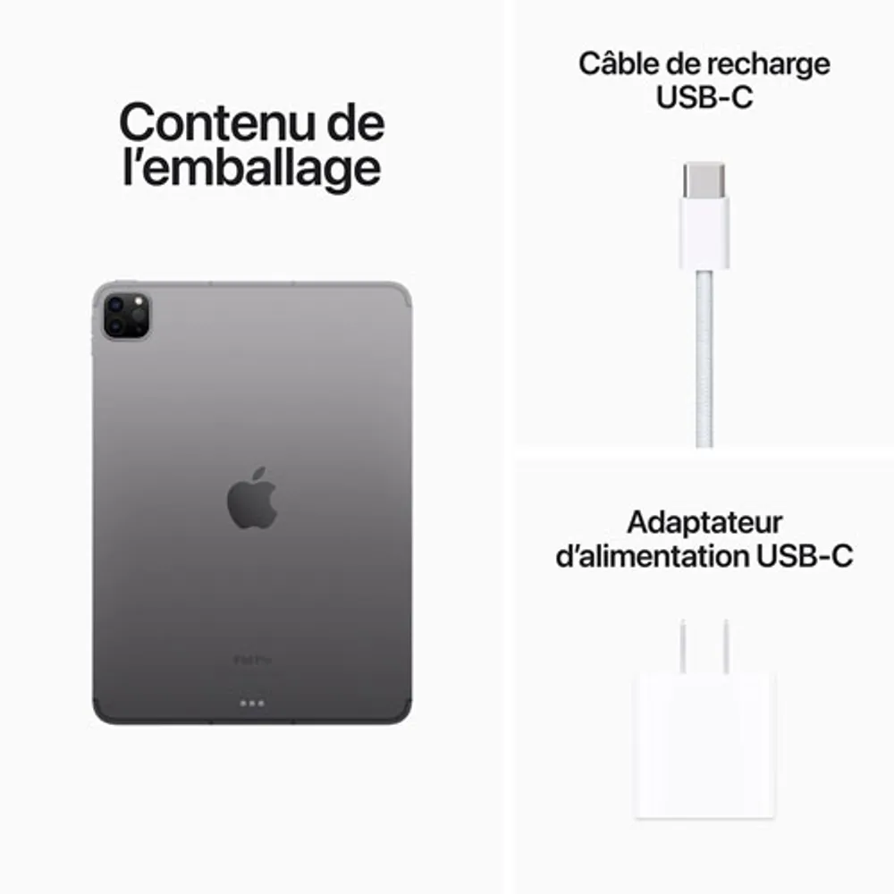 iPad Pro de 11 po Go d'Apple Wi-Fi et 5G avec TELUS (4e génération) - Gris cosmique