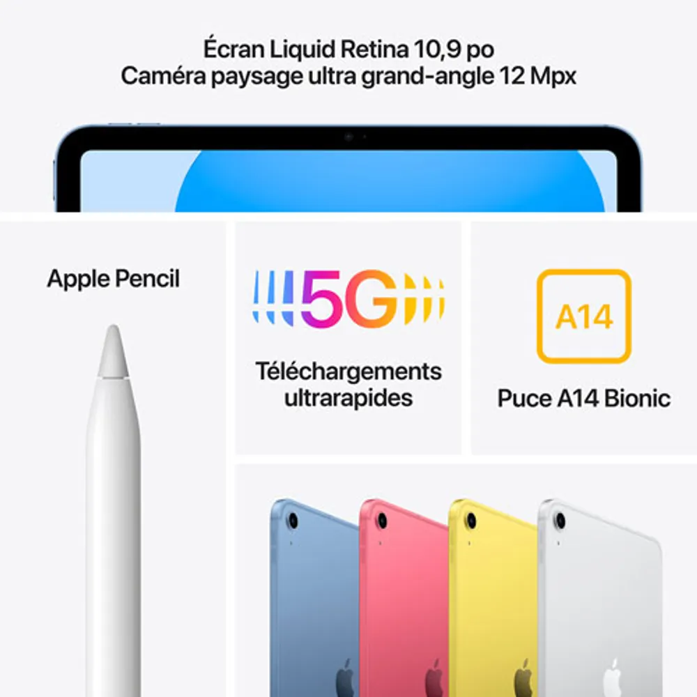 iPad 10,9 po 64 Go Wi-Fi et 5G d'Apple avec TELUS (10e gén.) - Bleu - Financement mensuel