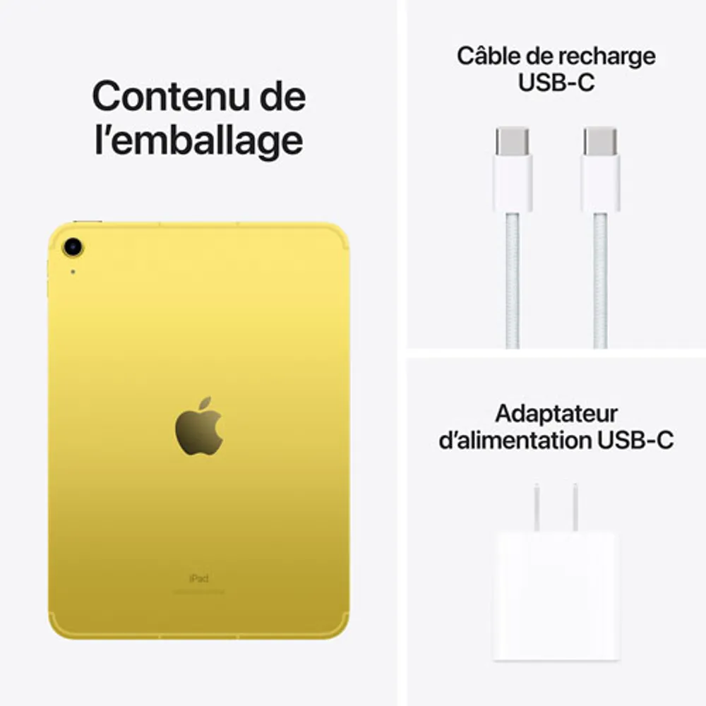 iPad 10,9 po 64 Go Wi-Fi 5G d'Apple avec TELUS (10e gén.) - Jaune - Financement mensuel