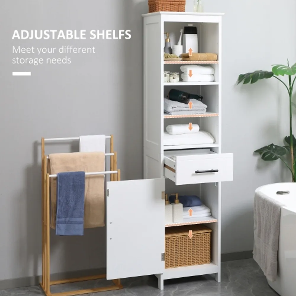 Narrow Bathroom Cabinet Cupboard Storage Shelf Organizer Bookshelf White w/  Door