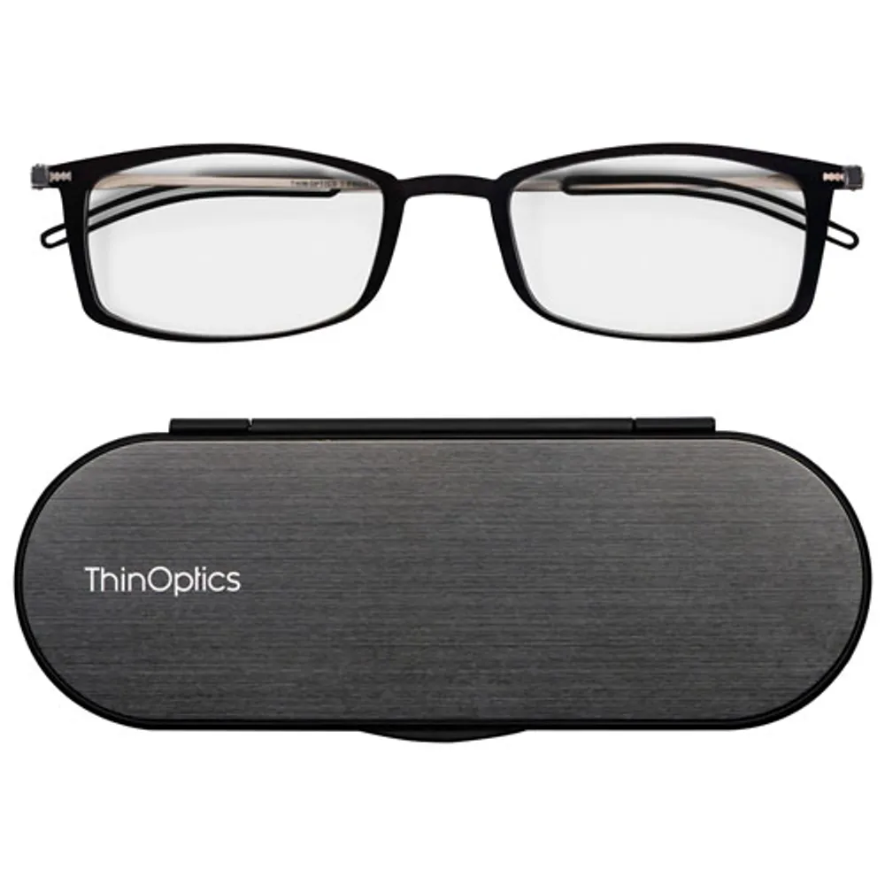 ThinOptics Brooklyn Reading Glasses with Milano Case - 1.5 Strength - Black