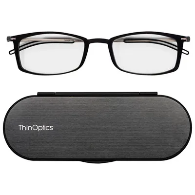 ThinOptics Brooklyn Reading Glasses with Milano Case - 2.0 Strength - Black
