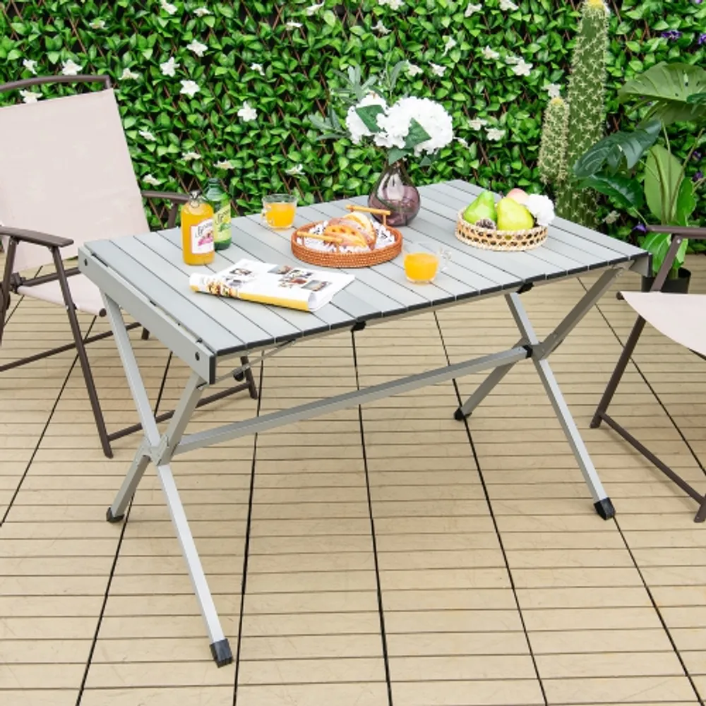 Costway Patio Folding Camping Table Aluminum Adjustable Portable