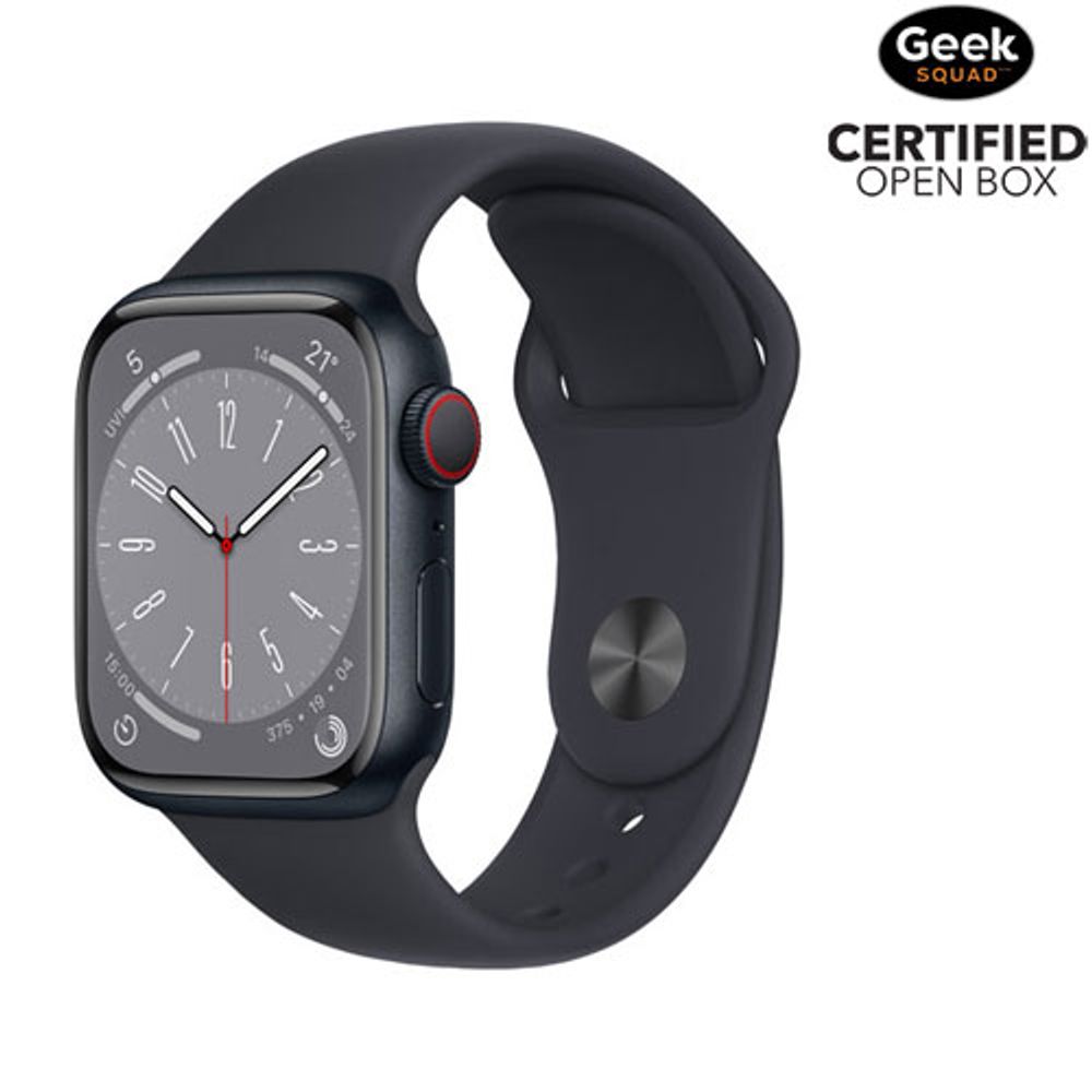 Open Box -Apple Watch Series 8 (GPS + Cellular) 41mm Midnight Aluminum Case w/ Midnight Sport Band -Small/Medium