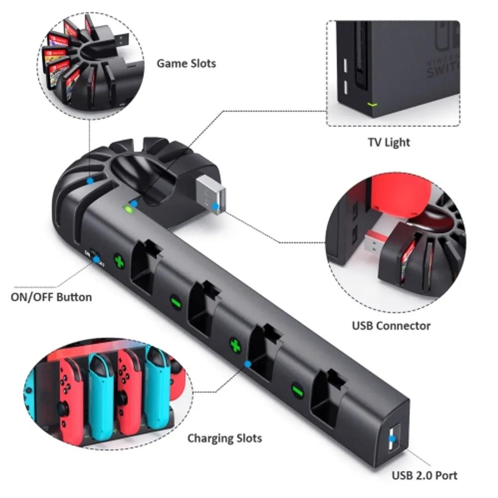 Switch Games Organizer Station with Controller Charger, Charging Dock for  Nintendo Switch & OLED Joycons, Kytok Switch Storage and Organizer for