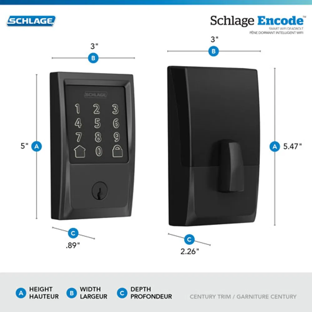 Poignée à serrure intelligente et pêne dormant Wi-Fi Encode de Schlage - Noir mat - Exclusivité Best Buy