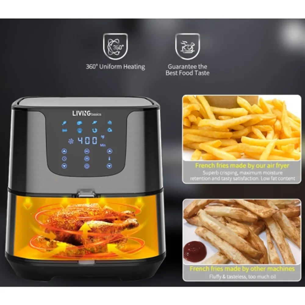 LIVINGbasics 6QT Air Fryer, 1700w Digital Control Oil Free Deep