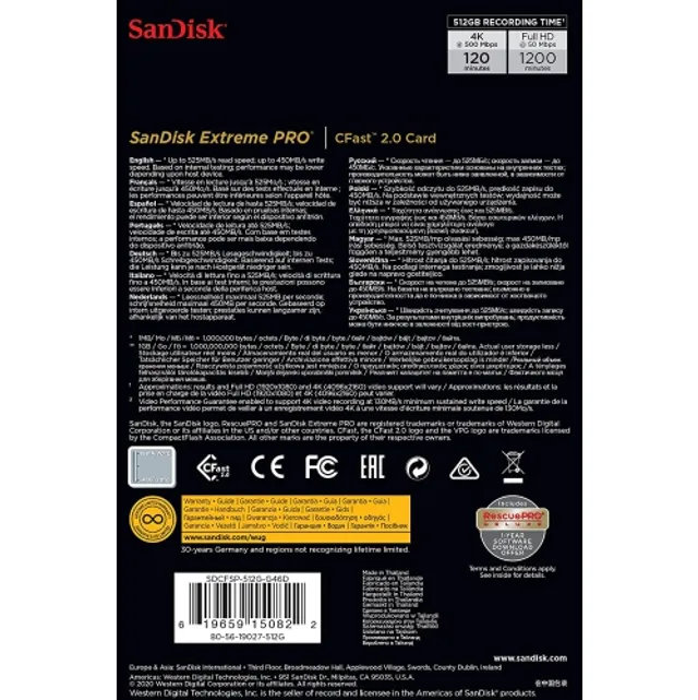 SanDisk 512GB Extreme PRO CFast 2.0 Memory Card - (SDCFSP-512G