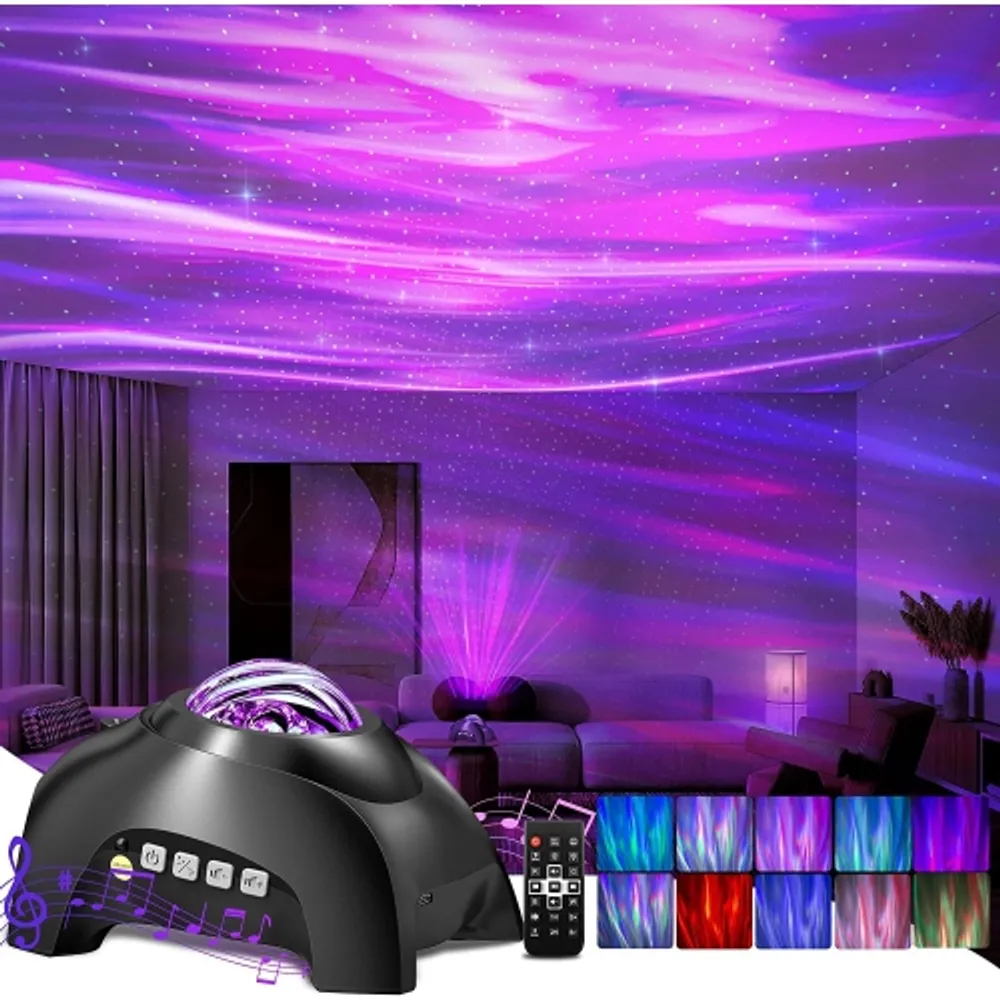 AIRIVO Northern Lights Aurora Projector, Star Projector Music Speaker,  White Noise Night Light Galaxy Projector for Kids Adults, for Home Decor  Bedroom/Ceiling/Party (Black) 