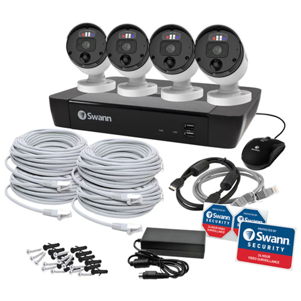 Swann Wired 8-CH 2TB DVR Security System with 4 Bullet 12MP Super HD Cameras - White