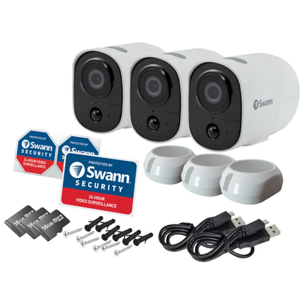 Swann Xtreem Wire-Free Indoor/Outdoor 1080p HD Security Camera - 3-Pack - White