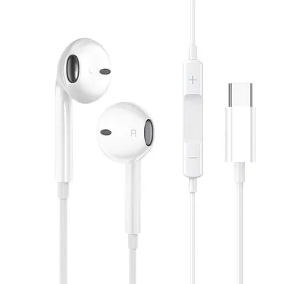 Type C USB-C Earphones Headphones Headsets with Mic & Volume Control for Huawei LG Google Samsung S8 S9 S10 Plus S20 S21 FE S22 Ultra Note, White