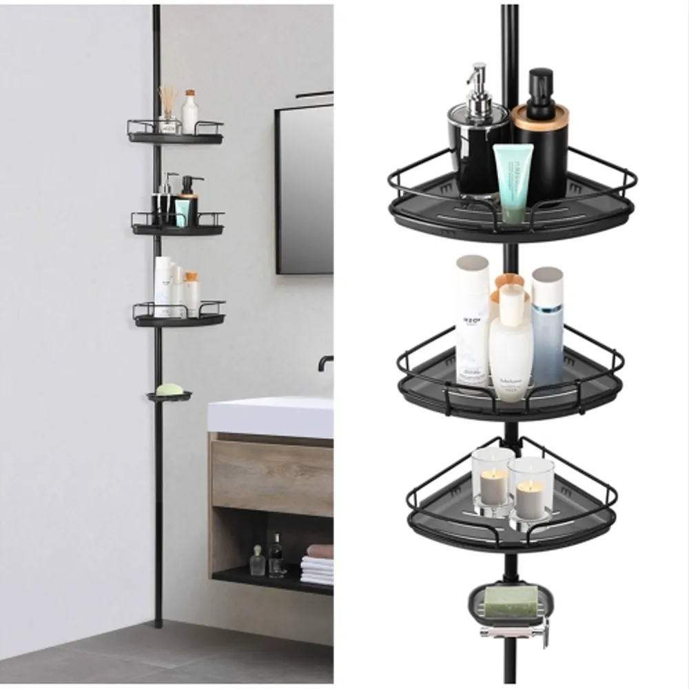 Corner Shower Caddy Tension Pole: Adjustable Stainless Steel Shower  Organizer with 4 Tier Shelf for Bathroom Bathtub Tub Shampoo -Floor  Standing Rack