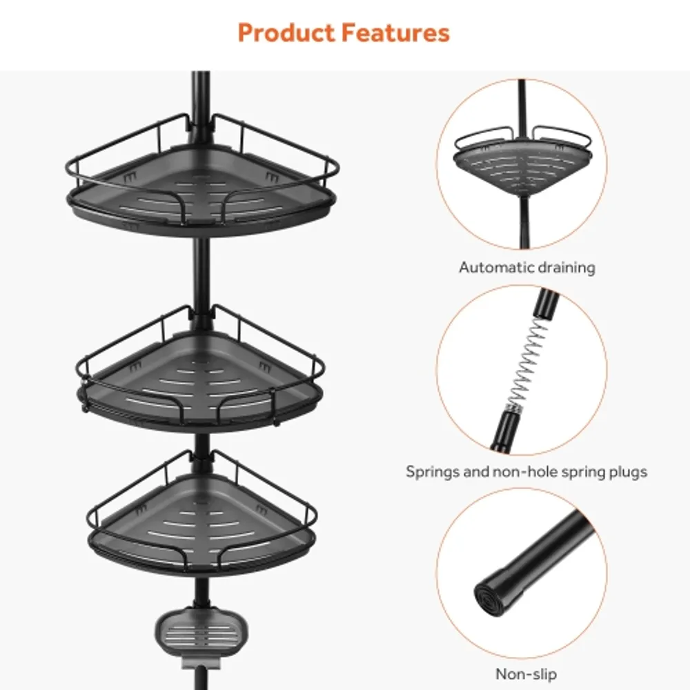 Costway 4-Tier Tension Corner Shower Caddy Aluminum Pole Adjustable Bathroom Shelves