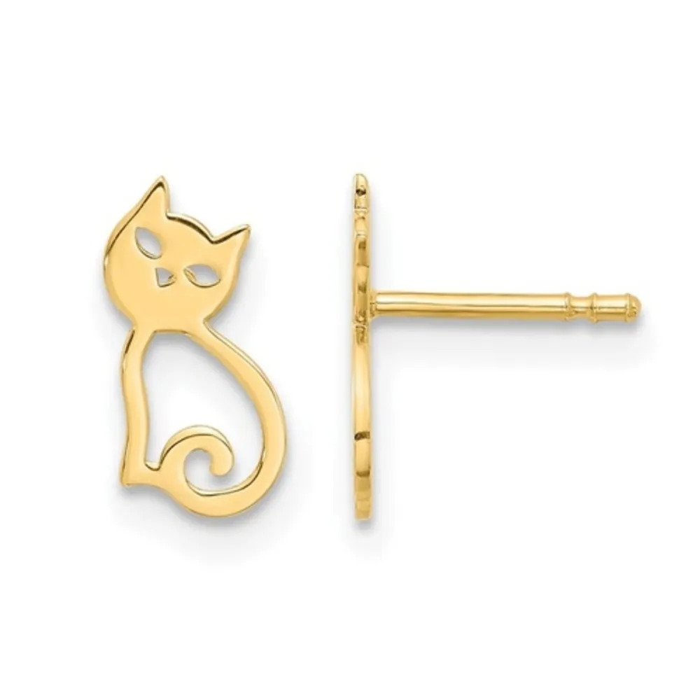 14K Gold Cat Post Earrings for Kids  Girls Cat Earrings