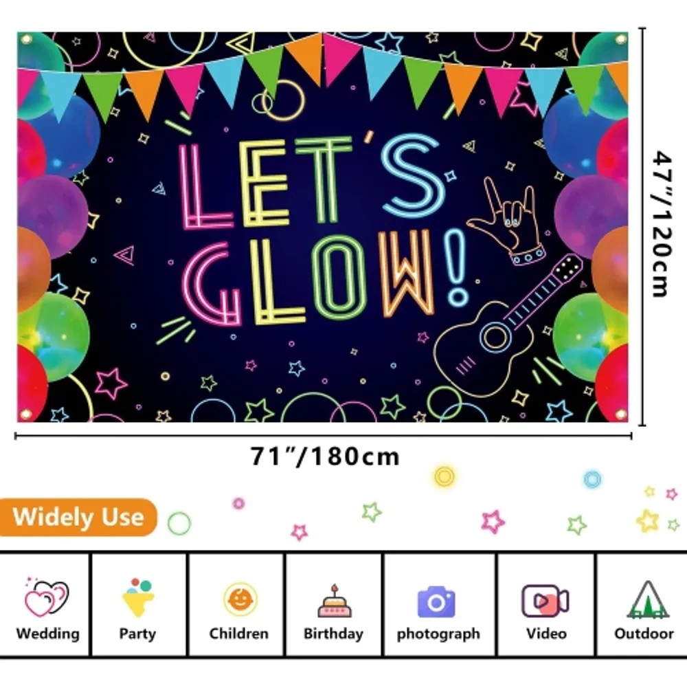 Neon Glow Party Backdrop Fabric Let Glow Background Glow Party Themed  Backdrop Halloween Neon Birthday Party Decorations for Neon Themed Party