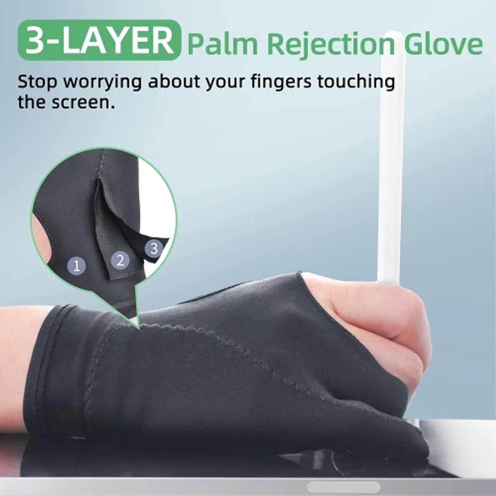 GENERIC Artist Drawing Glove Right Hand Digital Art Graphic Tablet iPad  Gloves [2 Pack Black] 3-Layer Palm Rejection Two Finger