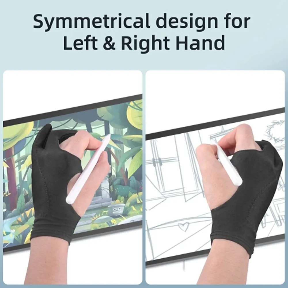 GENERIC Artist Drawing Glove Right Hand Digital Art Graphic Tablet iPad  Gloves [2 Pack Black] 3-Layer Palm Rejection Two Finger