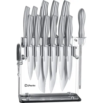 Sabatier 15-Piece Triple Rivet Knife Block Set, High-Carbon Stainless Steel  Kitchen Knives, Razor-Sharp Knife Set with Black Wood Block, Gray Acrylic