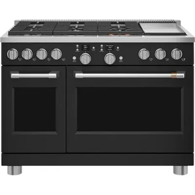 Cuisinière biénergie avec friture à air chaud autonome 6 brûleurs deux fours 8,25 pi² 48 po Café (C2Y486P3TD1) - Noir mat