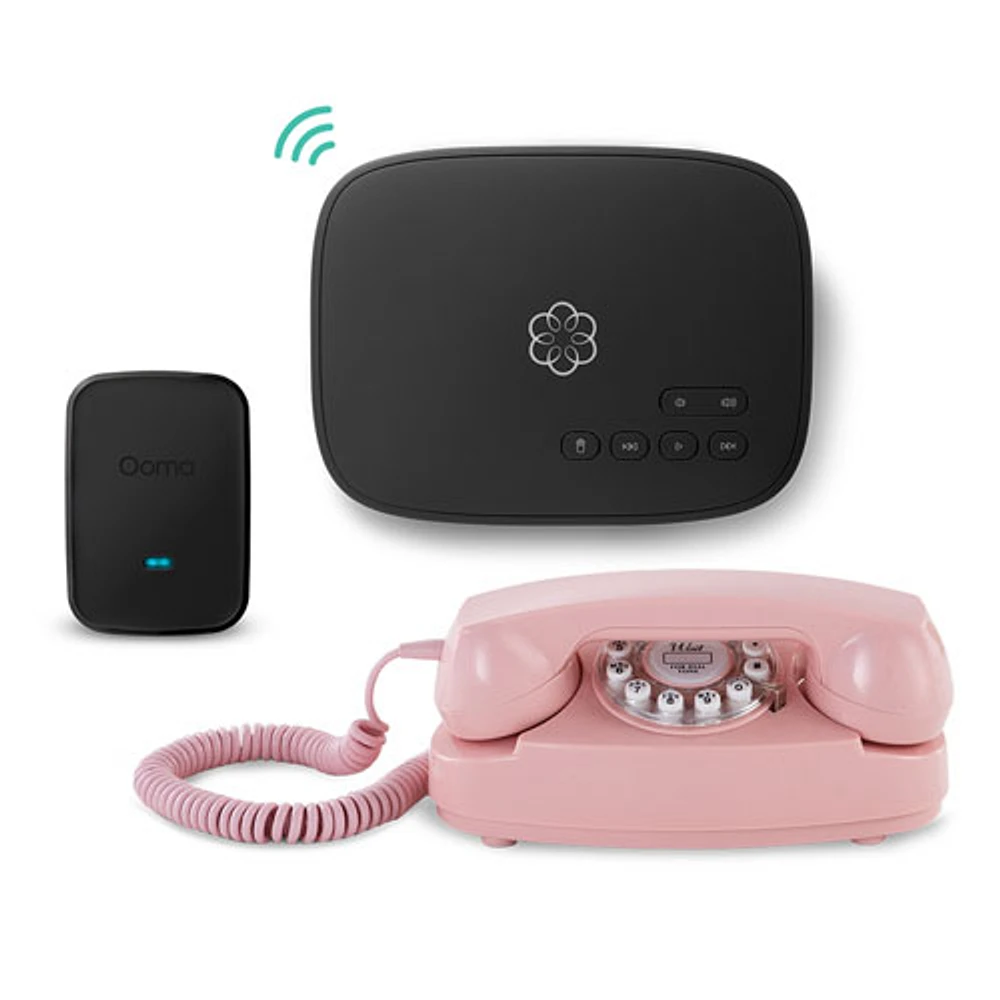 Ooma Telo Air Internet Home Phone Service with Retro Princess Phone Bundle