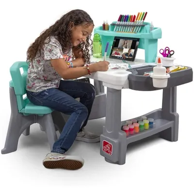 Step2 Deluxe Creative Projects Art Desk with Splat Mat, Gray - 498499