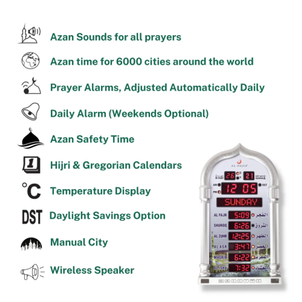 AL-FAJIA Digital Portable Tasbih Counter Azan Clock Reminder Islamic Auto  Prayer Time (Gold)