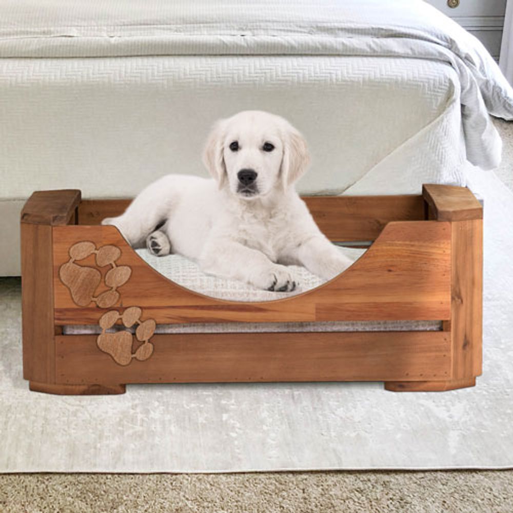 Bowser & Meowser Paw Print Wood Pet Bed