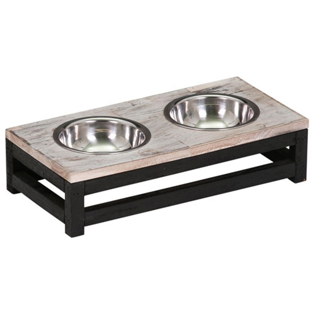 Bowser & Meowser 2-Bowl Pet Feeding Dish - Light Wood Grain