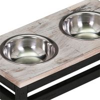 Bowser & Meowser 2-Bowl Pet Feeding Dish - Light Wood Grain