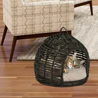 Bowser & Meowser Resin Wicker Hideaway Pet Bed with Handle