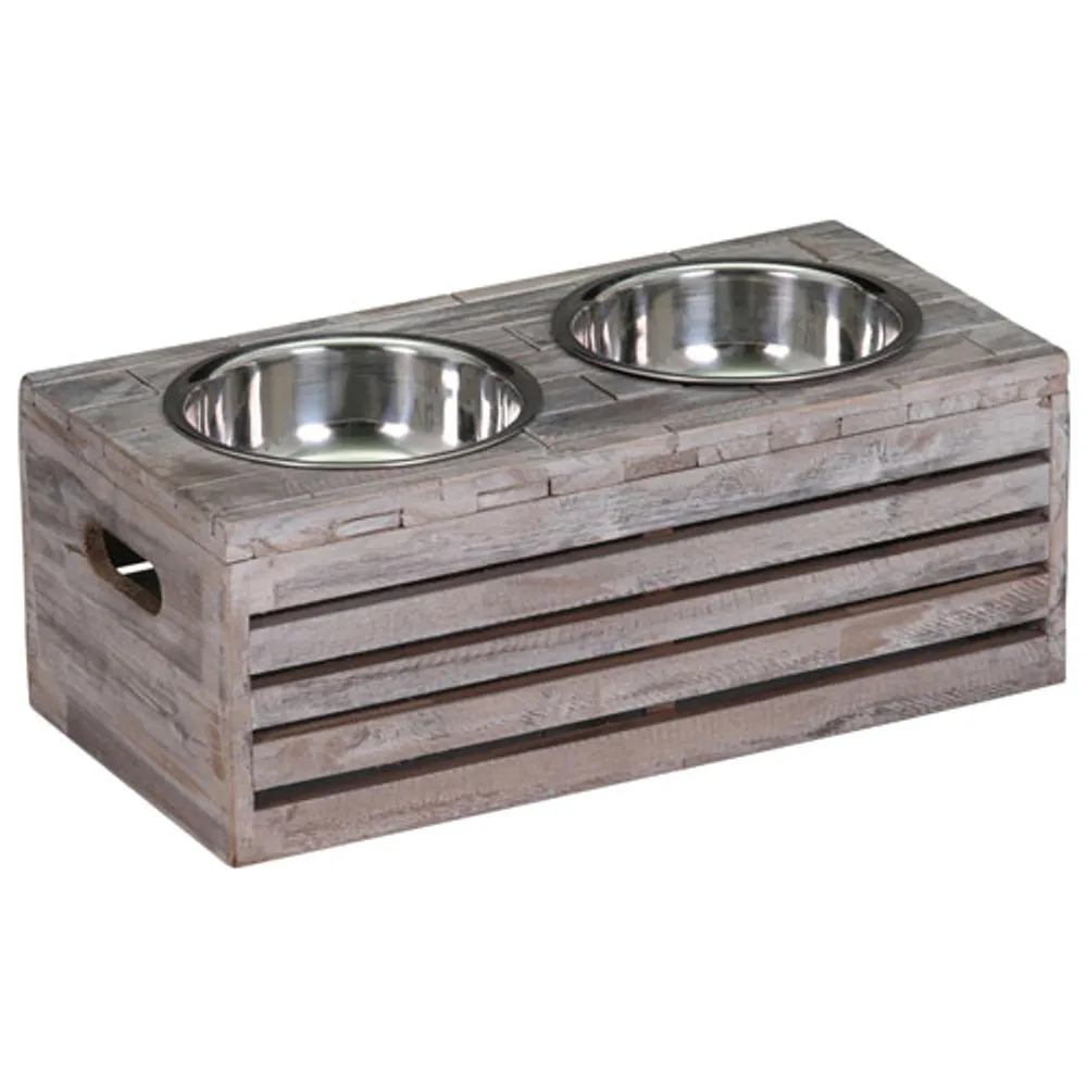 Bowser & Meowser 2-Bowl Pet Feeding Dish - Neutral Brown