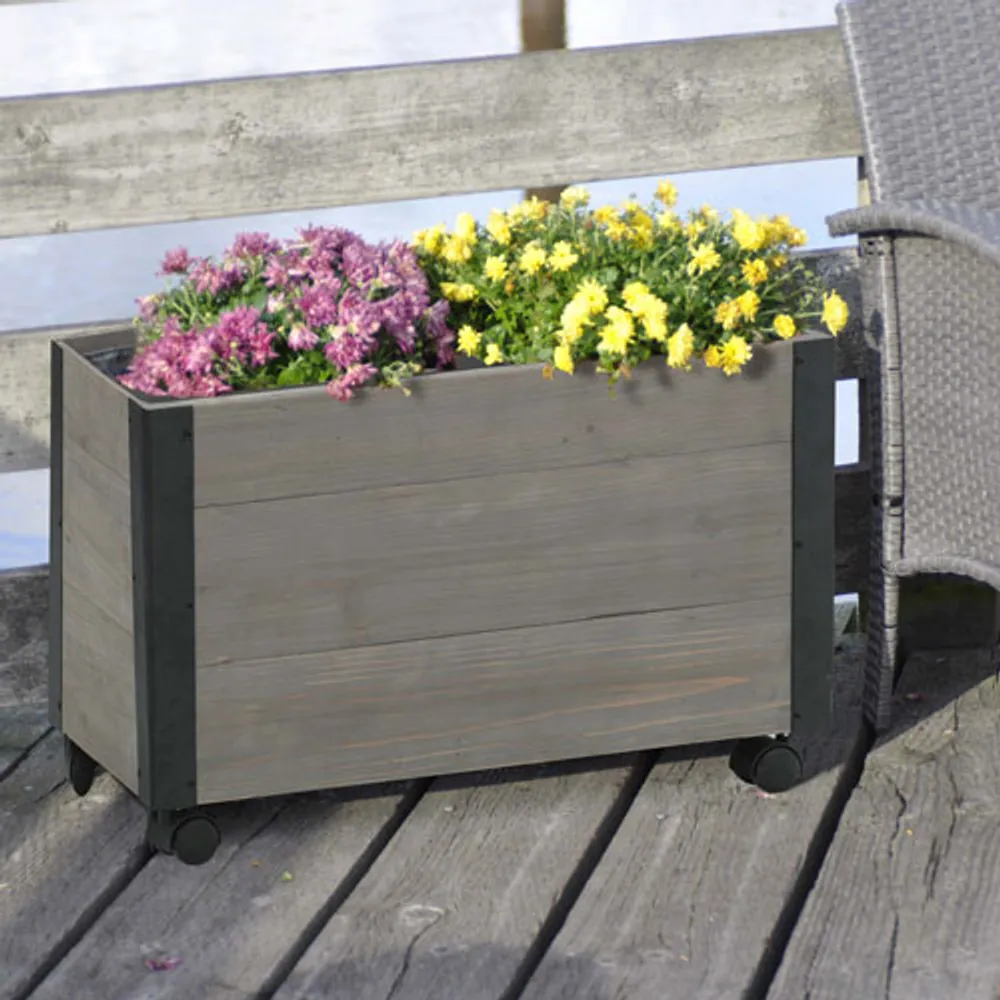 Grapevine Rectangular Recycled Wood 52L Planter Box with Wheels - Grey