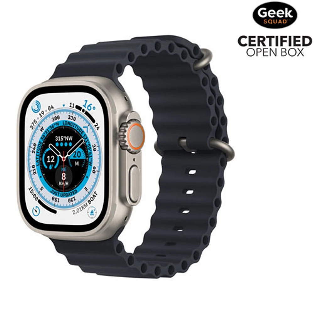 Boîte ouverte - Apple Watch Ultra (GPS + cellulaire) avec boîtier de 49 mm en titane et bracelet océan minuit