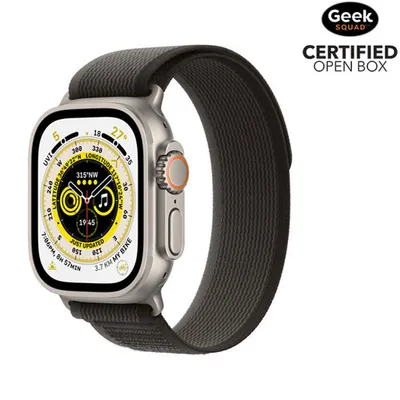 Boîte ouverte - Apple Watch Ultra (GPS + cellulaire) avec boîtier de 49 mm en titane et bracelet noir/gris - Moyen/Grand