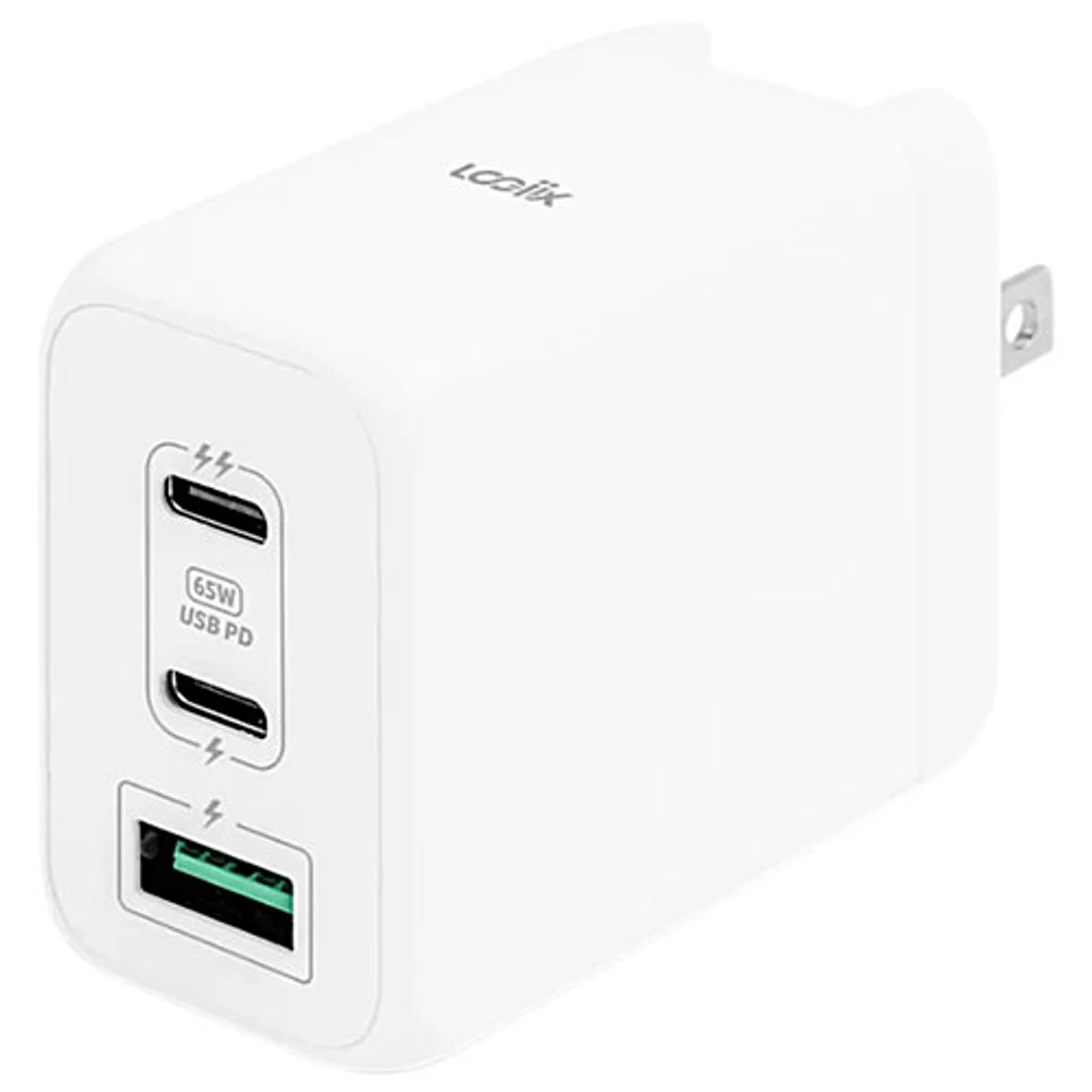 LOGiiX Power Plus XL 65W USB-A/USB-C Wall Charger - White