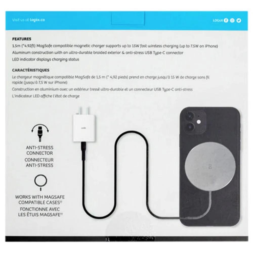 LOGiiX Piston Connect 15W Wireless Charging Pad with MagSafe - Silver