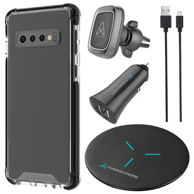 Axessorize Essential Bundle with Case, Car Mount, Car Charger & Wireless Charger for Galaxy S10