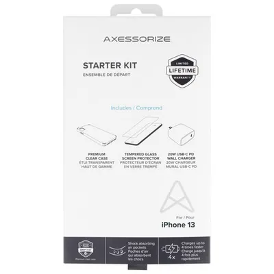 Axessorize Starter Kit with Case, Screen Protector & Wall Charger for iPhone 13