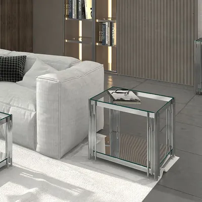 Estrel Contemporary Large Square Accent Table - Silver