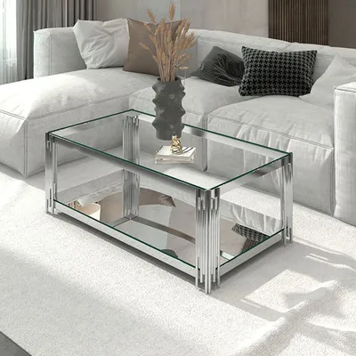 Estrel Contemporary Rectangular Coffee Table - Silver