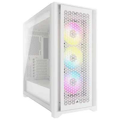 Tour d'ordinateur mi-haute ATX 5000D Airflow à éclairage RVB de Corsair - Blanc