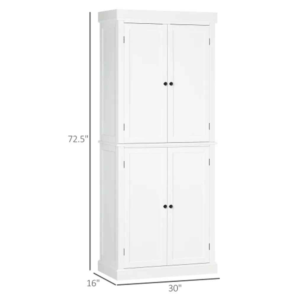 HOMCOM Freestanding Modern 4 Door Kitchen Pantry, Storage Cabinet