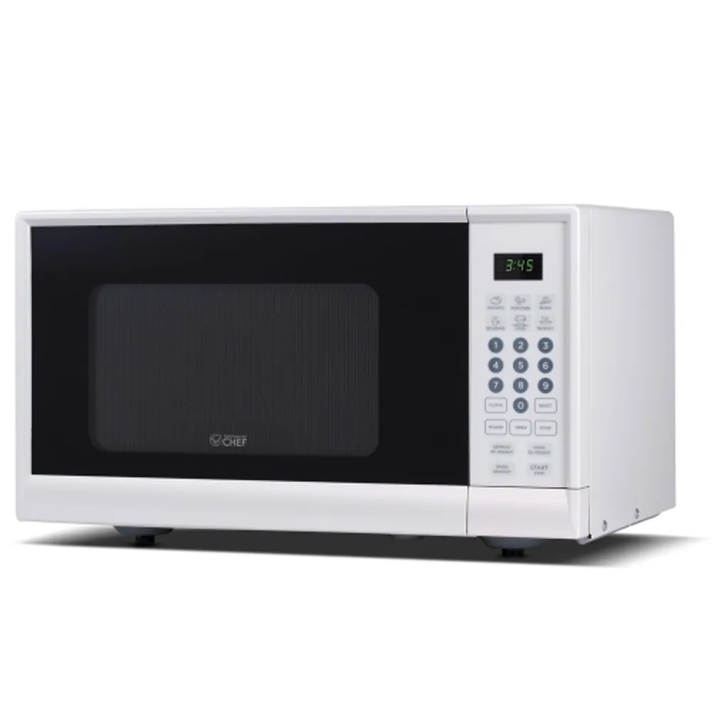 Total Chef Compact Countertop Microwave Oven, 700W, 0.7 Cubic Feet Capacity, Digital Touchscreen Controls, One-Touch Push-Button Opening, 6 Pre-Set