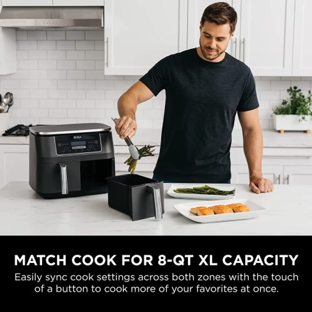  Ninja DZ550 Foodi 10 Quart 6-in-1 DualZone Smart XL Air Fryer  with 2 Independent Baskets, Smart Cook Thermometer for Perfect Doneness,  Match Cook & Smart Finish to Roast, Dehydrate & More