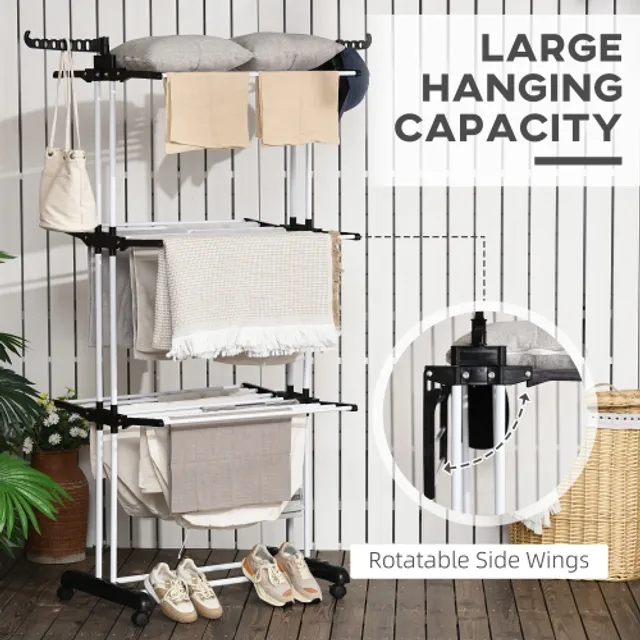 4-Tier Clothes Drying Rack with Rotatable Side Wings and Collapsible Shelves-Gray | Costway