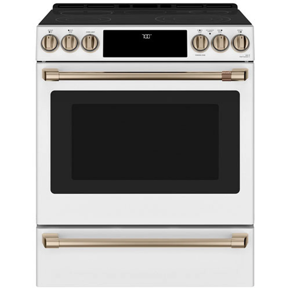 Open Box - Café 30" 5-Element Slide-In Smooth Top Electric Range (CCES700P4MW2) -White -Perfect Condition