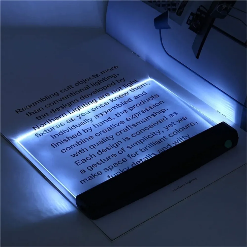 Flat Book Light for Reading in Bed at Night Clear LED Book Full Page Light  Illuminator Panel Plate Lamp Board Wireless (White)