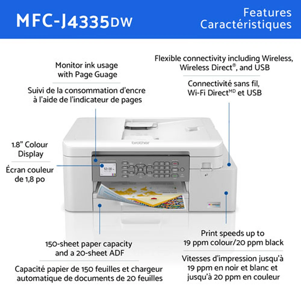 Brother MFCJ4335DW Wireless All-In-One Inkjet Printer with INKvestment Tank